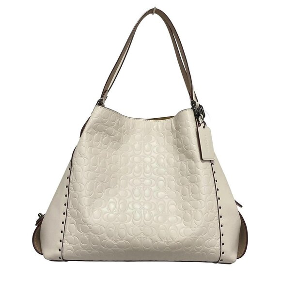 Auth COACH Edie Shoulder Bag 31 Signature Leather with Striped Rivets 31866 - Picture 1 of 8